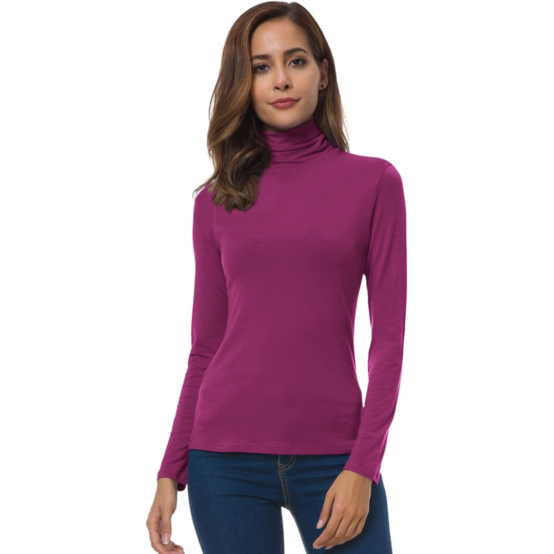 Versatile women's slim fit turtleneck top, excellent for casual, elegant, or layering styles.