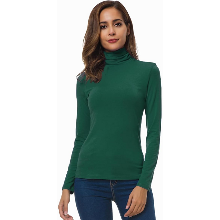 Comfortable women's long sleeve slim fit turtleneck, perfect for everyday wear and layering.