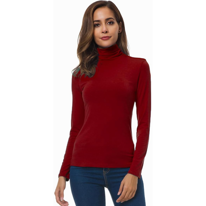Essential women's slim fit turtleneck top, a versatile long sleeve for year-round fashion.