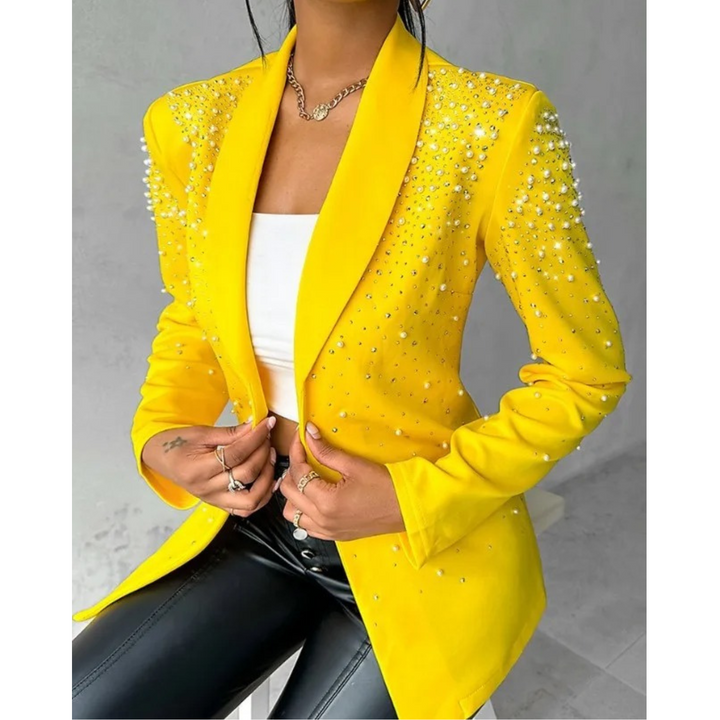 Amara slim women's blazer with elegant pearl details, perfect for chic business casual & sophisticated workwear.