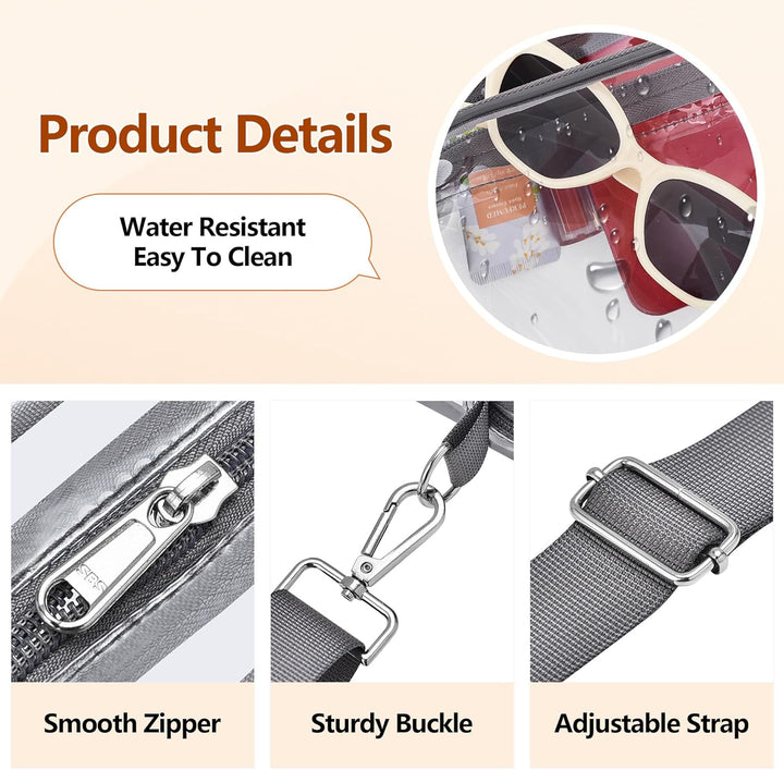Transparent women's crossbody bag, perfect for events, with an adjustable and removable strap.