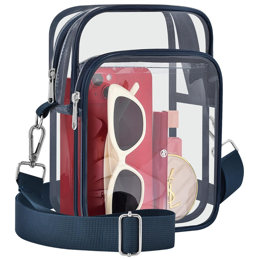 MiniVue transparent women's purse, stadium approved clear bag with an adjustable crossbody strap.