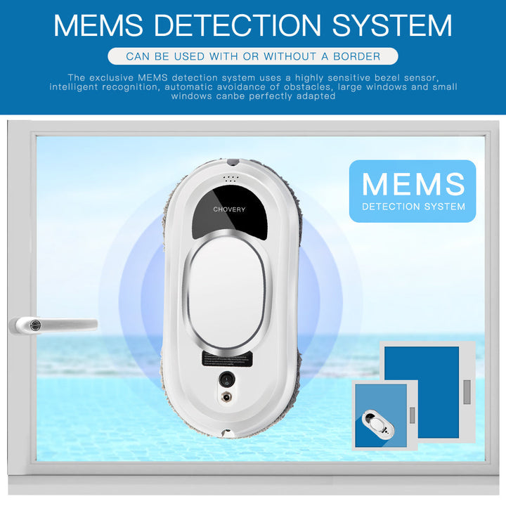Smart glass cleaning robot with remote control, ideal for windows, mirrors & tiles.