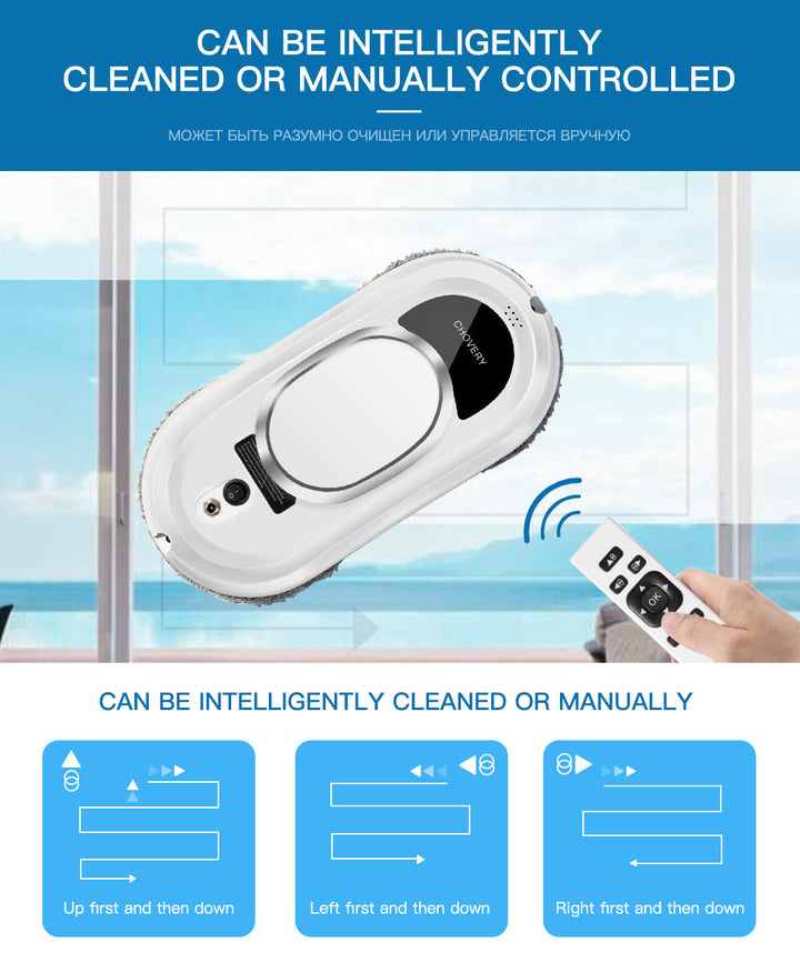 High-tech automatic window cleaner robot with remote for smart home glass maintenance.