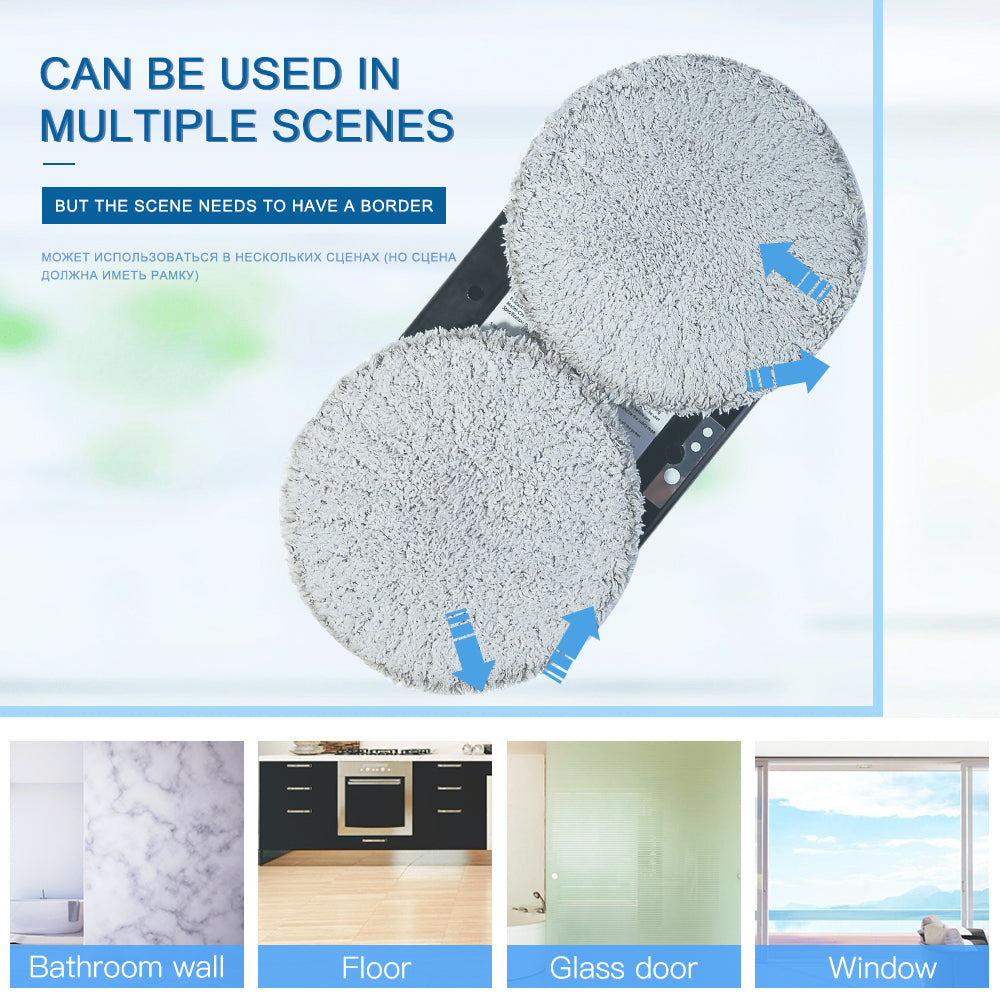 Smart window & mirror cleaning robot, vacuums dust & washes glass automatically.