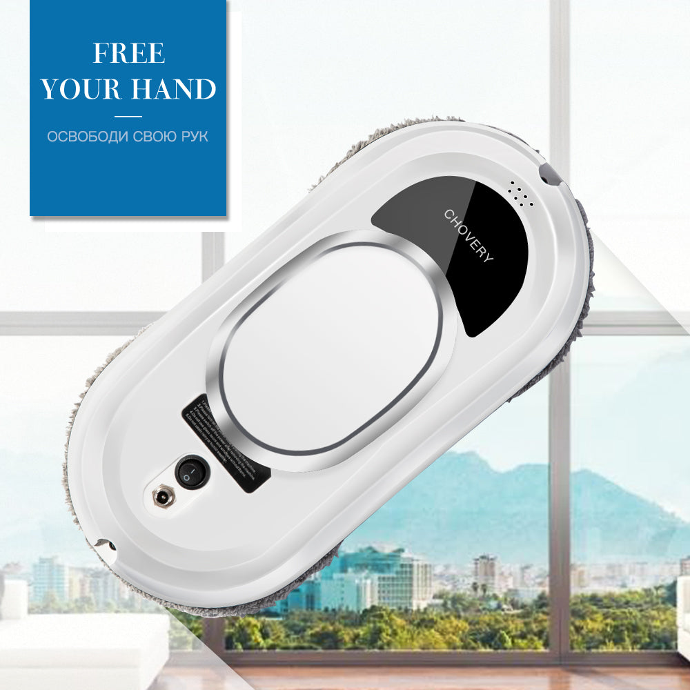 Smart robotic window cleaner removes dirt & dust from windows automatically with remote.