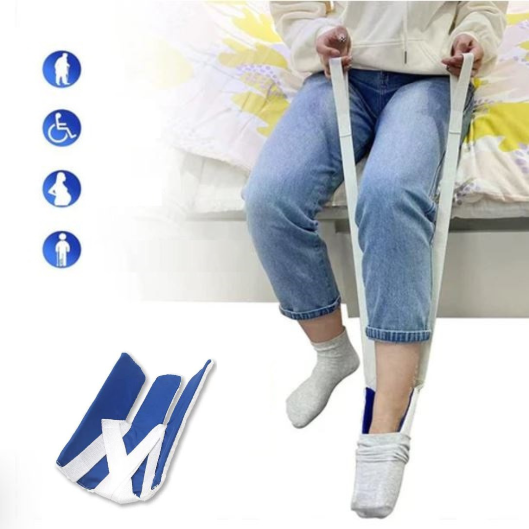 Assistive sock device, making easy sock application possible without bending for users.