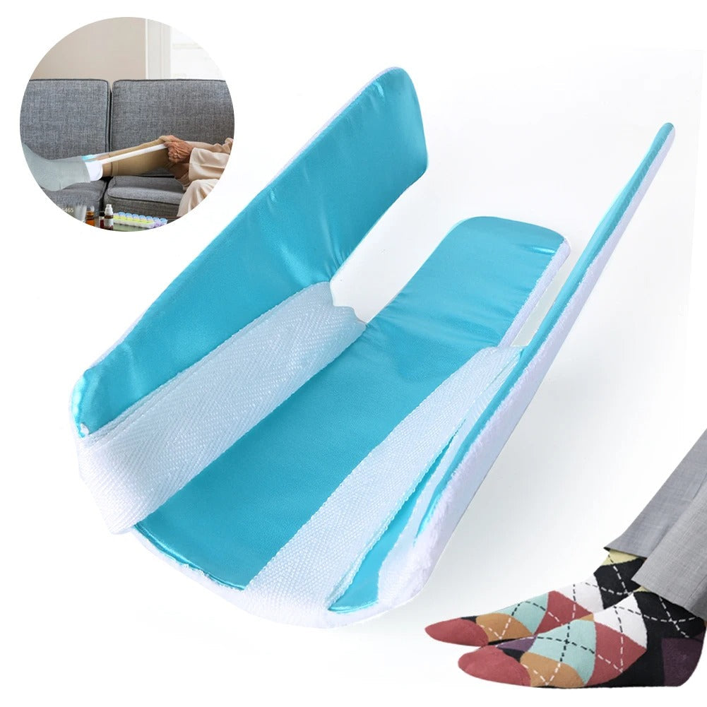 Ergonomic sock puller, a helpful dressing aid for those with back pain or limited reach.