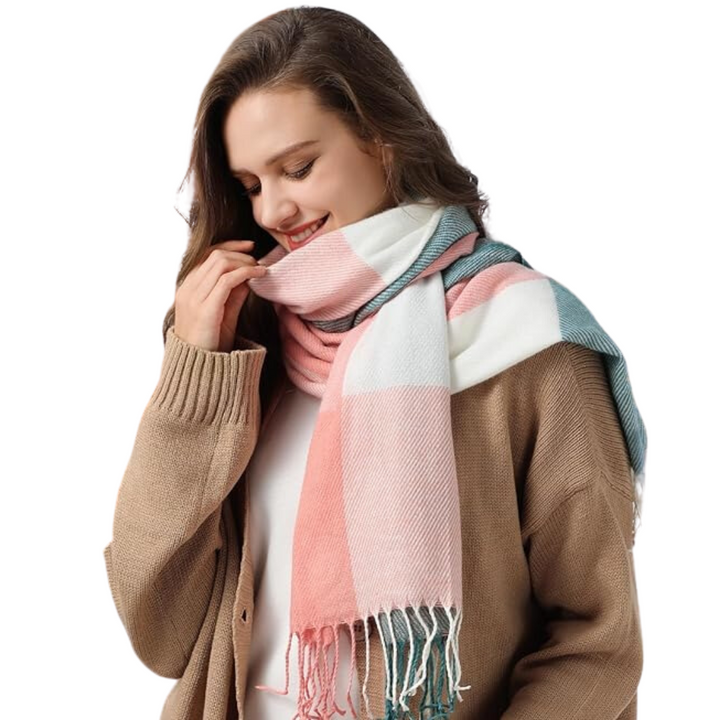 Everyday cozy cashmere winter scarf for women, a warm and soft fashion staple.