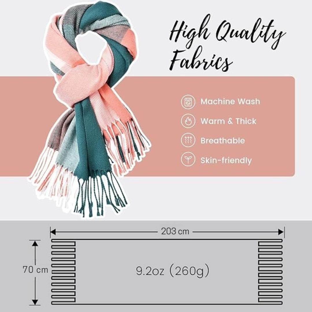 Women's luxurious soft cashmere winter scarf, a warm, cozy, & elegant fashion accessory.