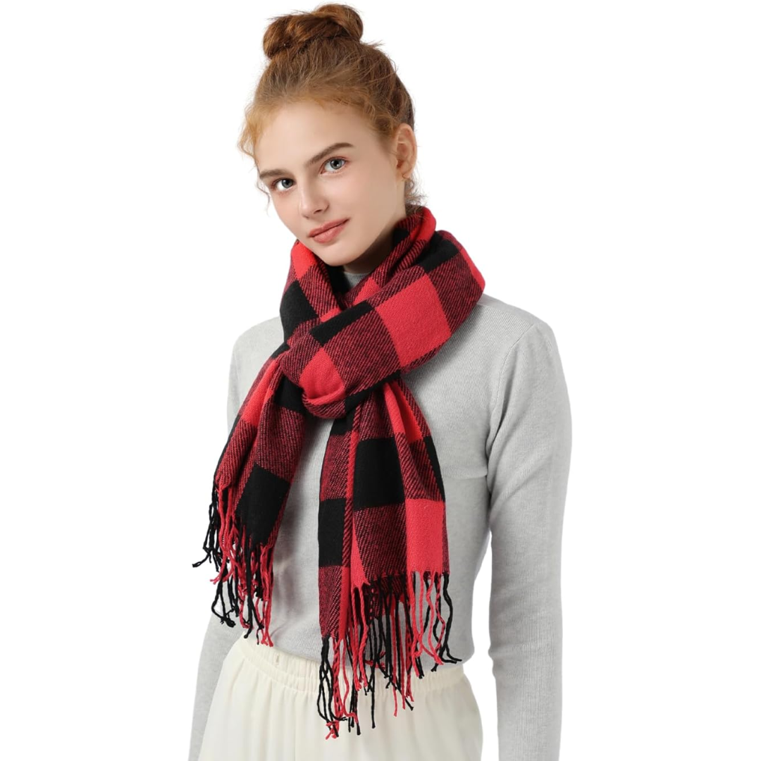 Warm women's winter scarf in soft cashmere, perfect for cold weather style.
