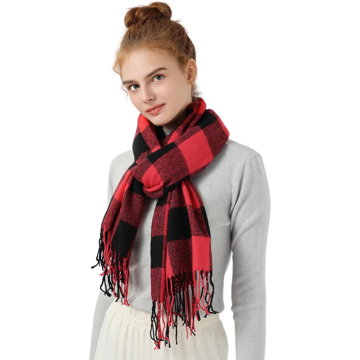 Warm women's winter scarf in soft cashmere, perfect for cold weather style.