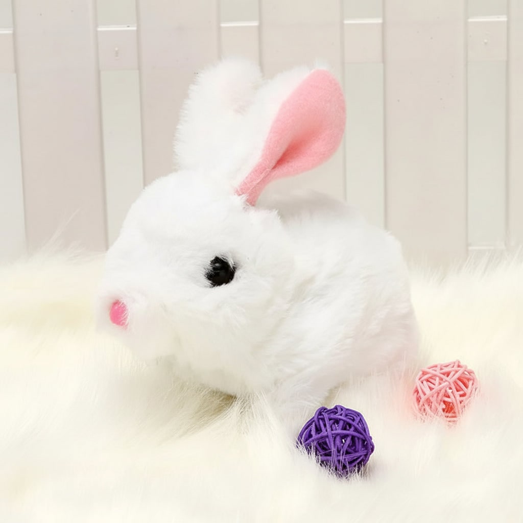 Soft white plush bunny toy, perfect for kids and baby comfort, ideal for cuddles.