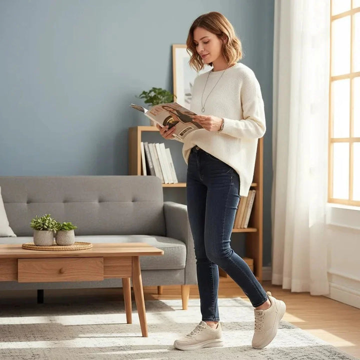 Durable women's comfort footwear, lightweight walking sneakers with arch support and an anti-skid sole.