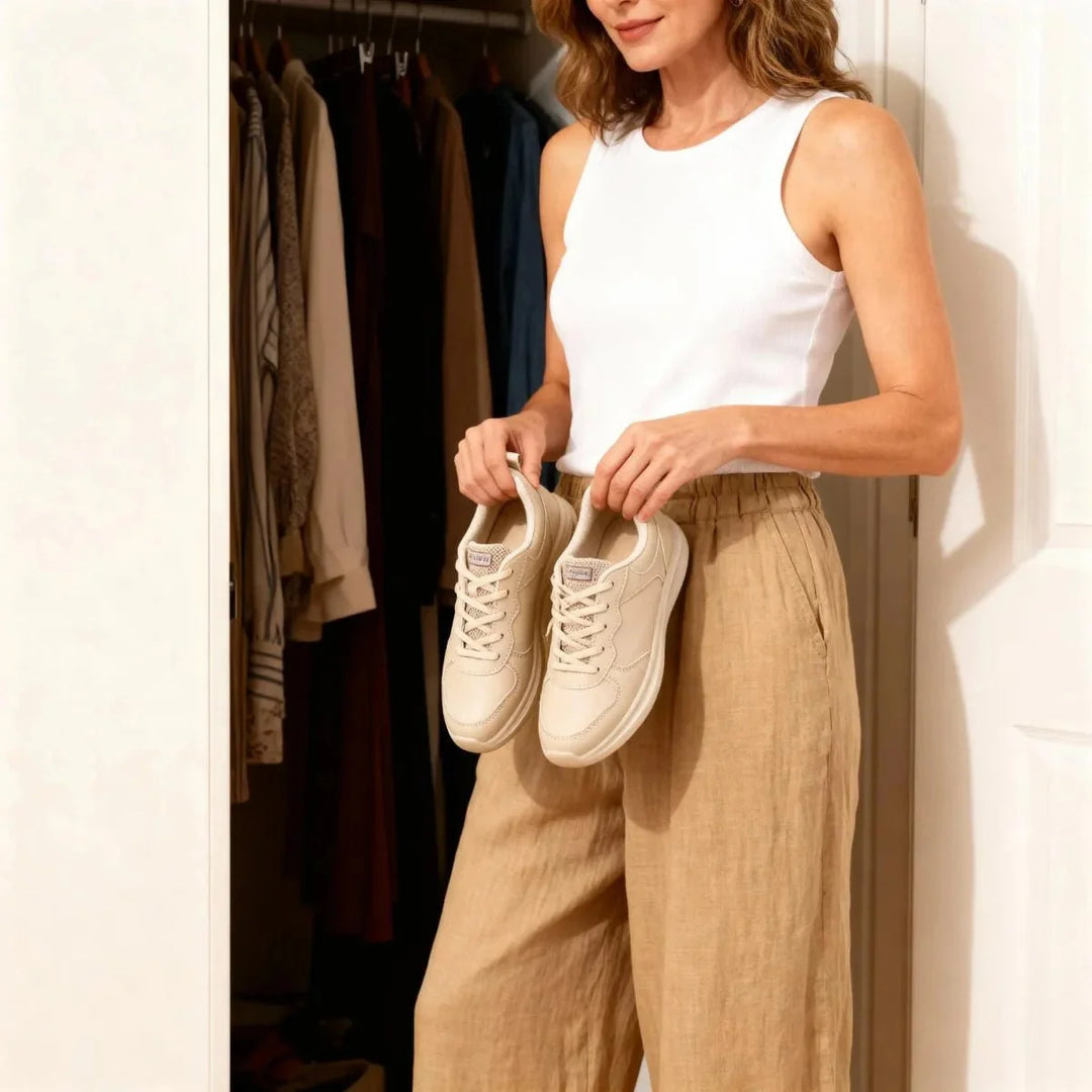 Ergonomic women's sneakers, lightweight and featuring robust arch support for optimal foot alignment and comfort.