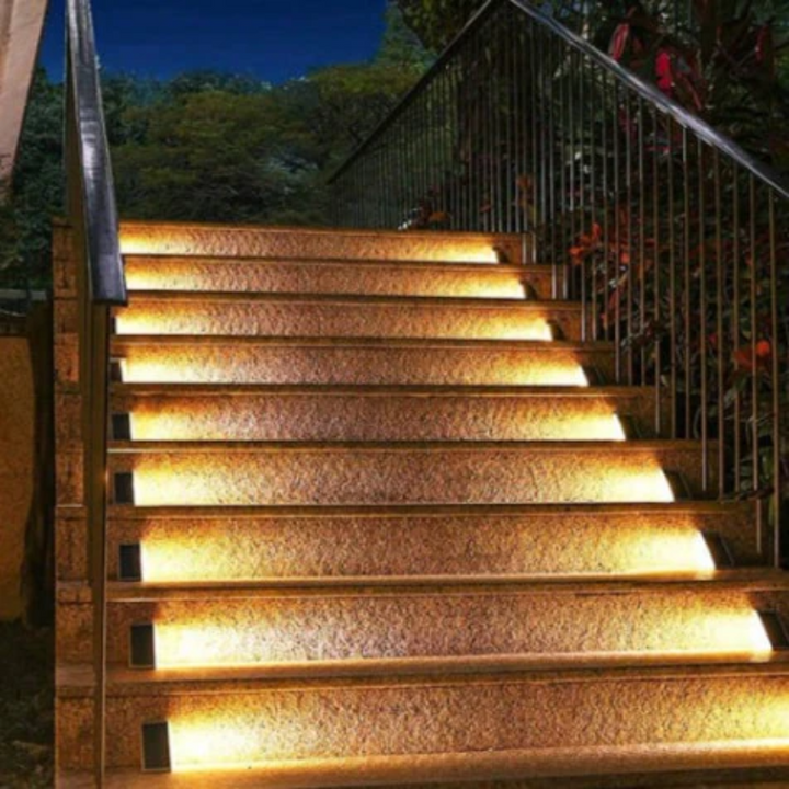 Durable solar pathway lights for outdoor stairs. Sustainable, energy-efficient lighting for decks, patios, and garden steps.