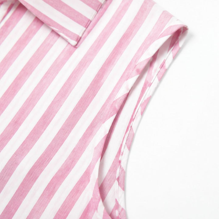 Comfortable & chic women's striped sleeveless mini dress, ideal summer shirtdress.