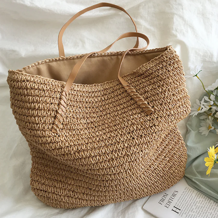 Modern woven shoulder bag for women, a durable and spacious tote for stylish everyday fashion.