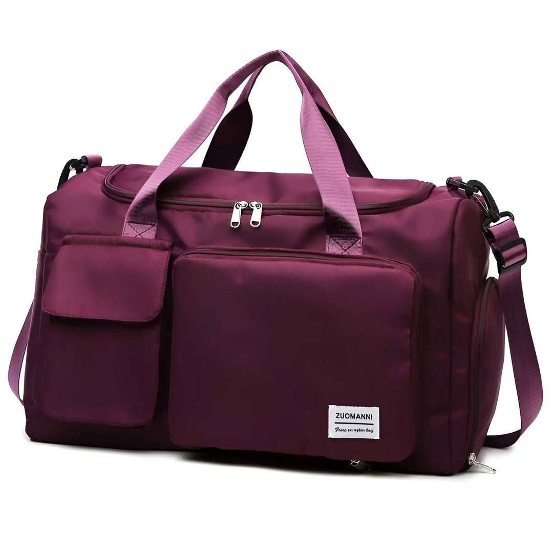 Stylish waterproof duffel bag for travel & gym; separate shoe compartment keeps clothes clean.