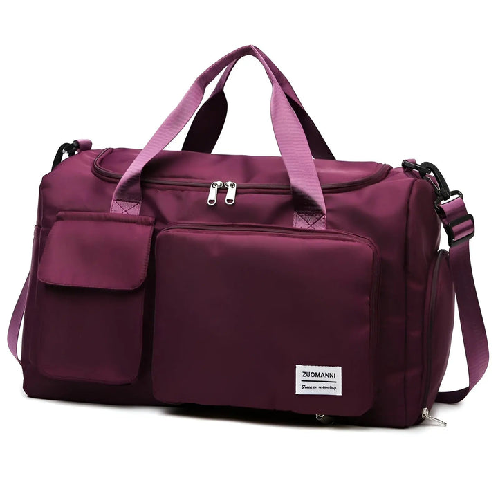 Stylish waterproof duffel bag for travel & gym; separate shoe compartment keeps clothes clean.