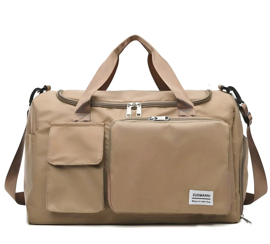 Modern unisex waterproof duffel, great as a gym bag, travel luggage, with shoe compartment.