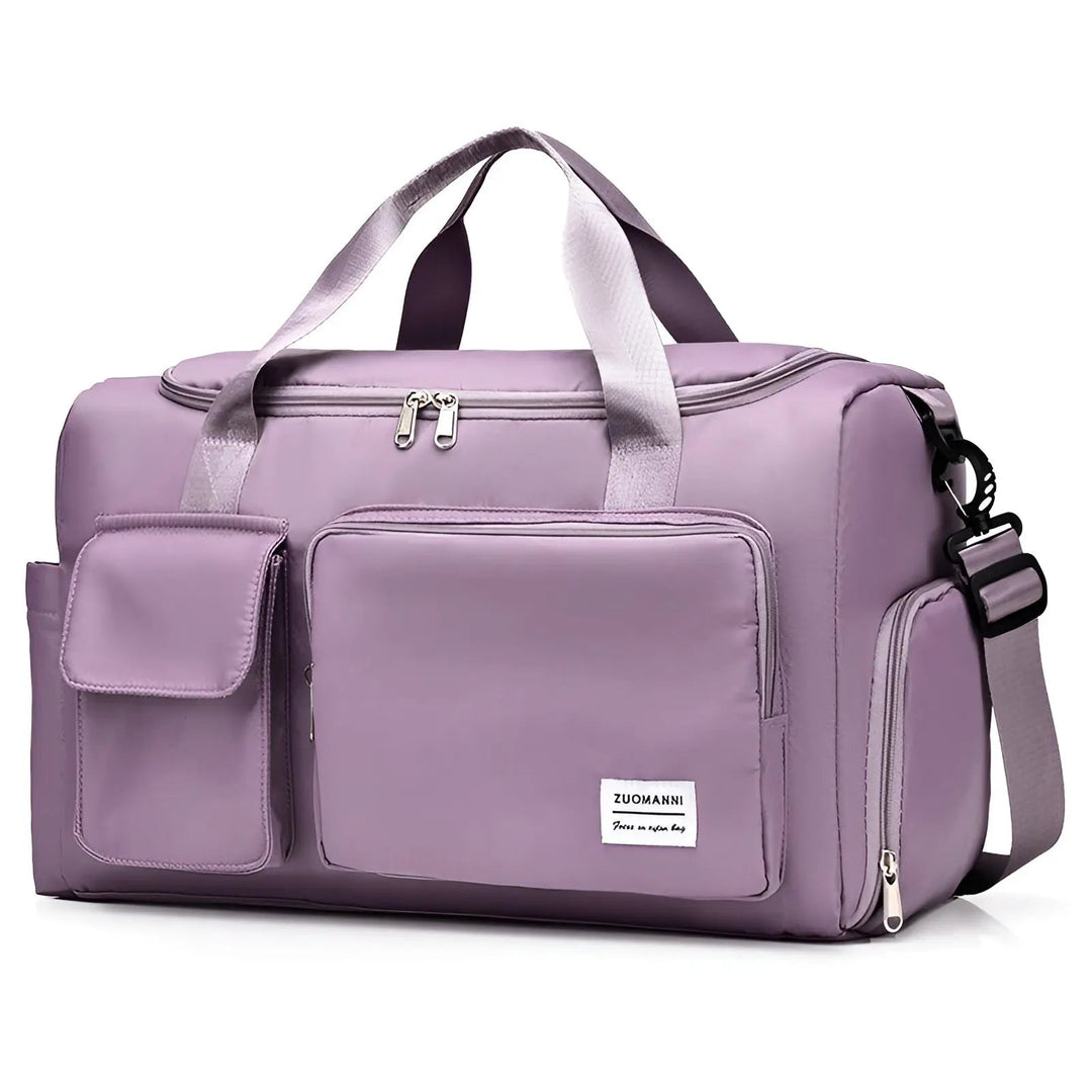Organized waterproof sports duffel, perfect for men & women, with shoe and wet-dry sections.