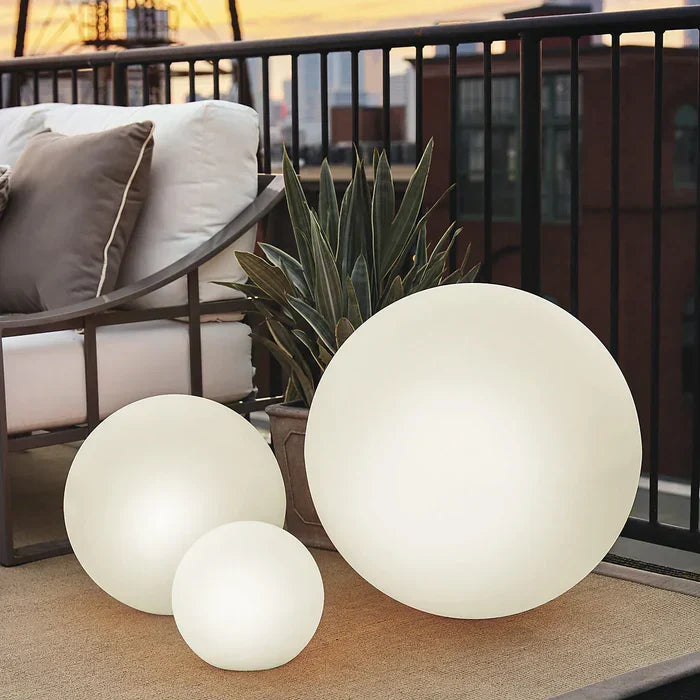 Close-up of the durable, weather-resistant material of the GlowSphere garden lamp.