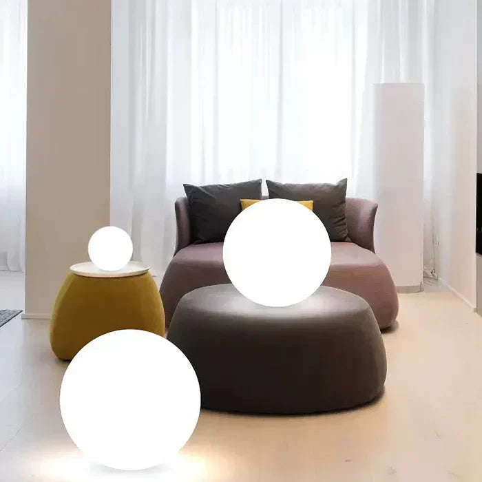 Modern patio featuring several GlowSphere outdoor sphere lights for ambient decor.