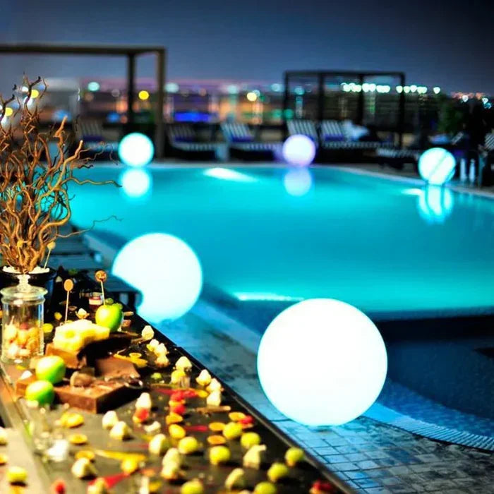 Elegant GlowSphere garden lamp, a decorative LED sphere light, on a tabletop.