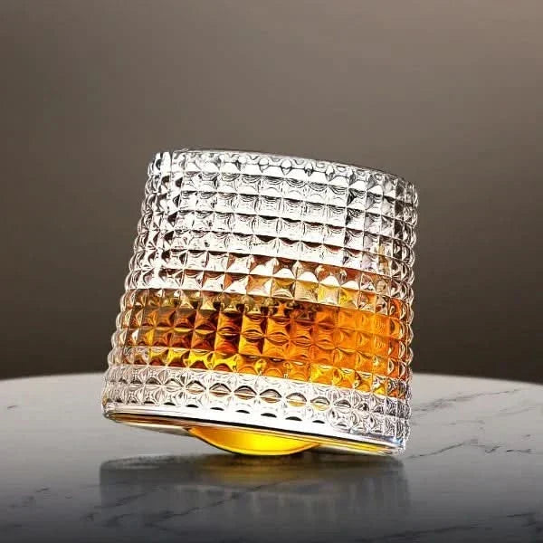 Elegant Japanese Edo spinning whiskey glass set. Perfect for spirits & barware.