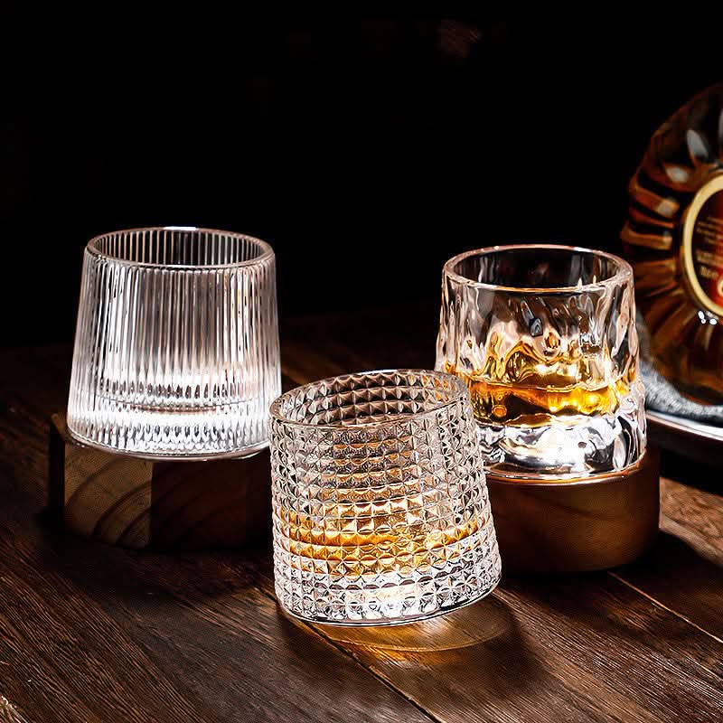 Deluxe spinning Japanese Edo whiskey glass set. Unique glassware & barware gift.