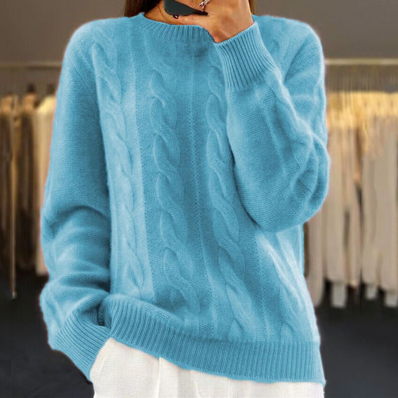 Comfortable women's cozy knit sweater, long sleeve, great for casual fall and winter outfits.