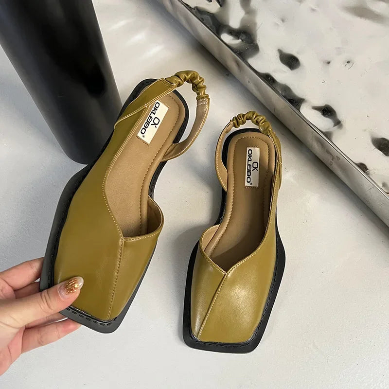 Stylish zebra print square-toe slingback flats, ideal for versatile spring style.