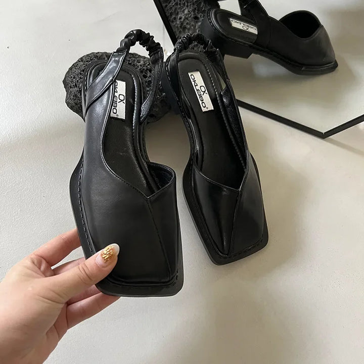 Elegant square-toe slingback shoes for women, featuring a refined design for versatile styling.