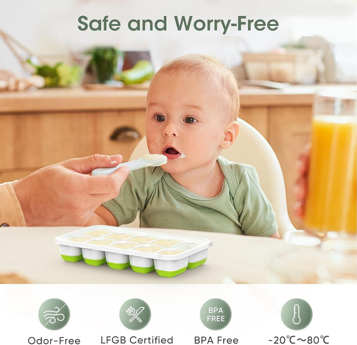 Home essential! Stackable silicone ice cube trays with lid & storage bin for organized freezer ice.