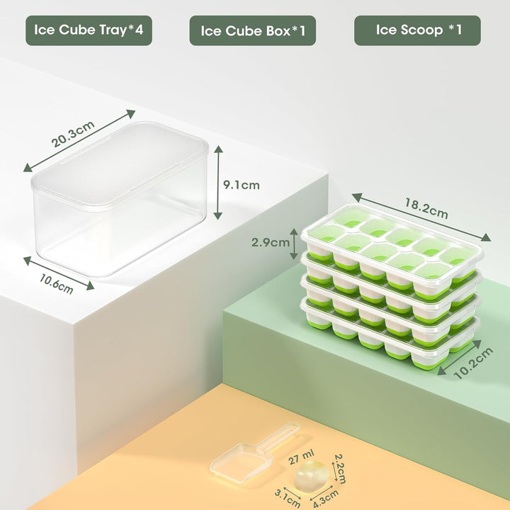 Durable silicone ice cube trays with stackable design & storage bin for long-lasting, fresh ice.