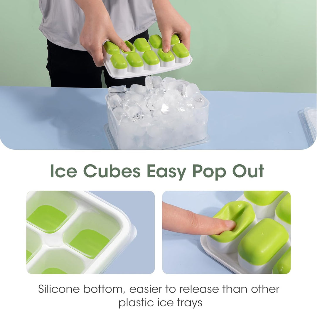 Modern home kitchen stackable silicone ice cube trays for cocktails, drinks, and neat freezer.