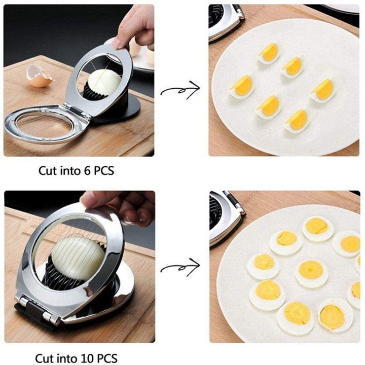 Durable stainless steel egg slicer, great for eggs, soft fruits, and vegetables. Easy clean kitchen tool.