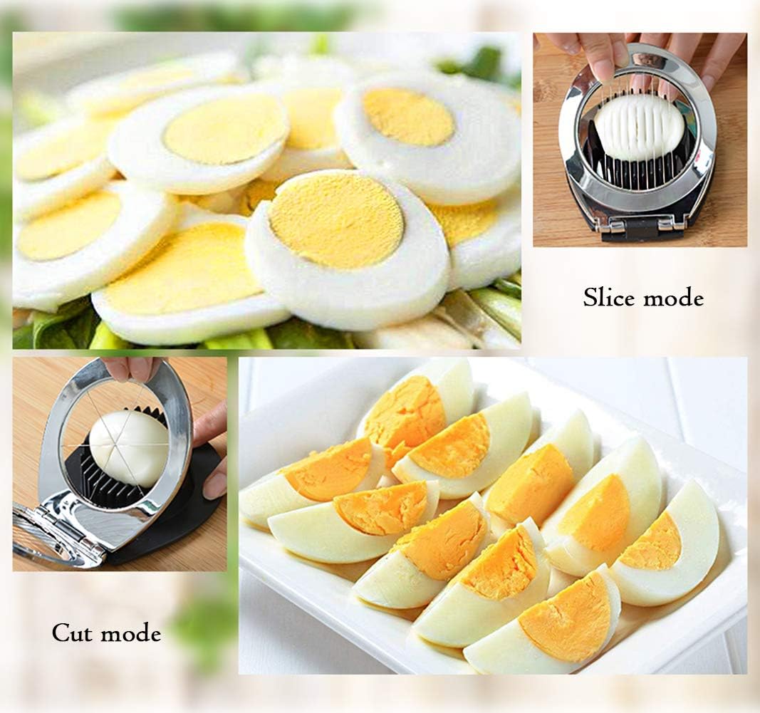 Quickly slice boiled eggs with this stainless steel slicer. Get perfect slices, wedges, or halves every time.