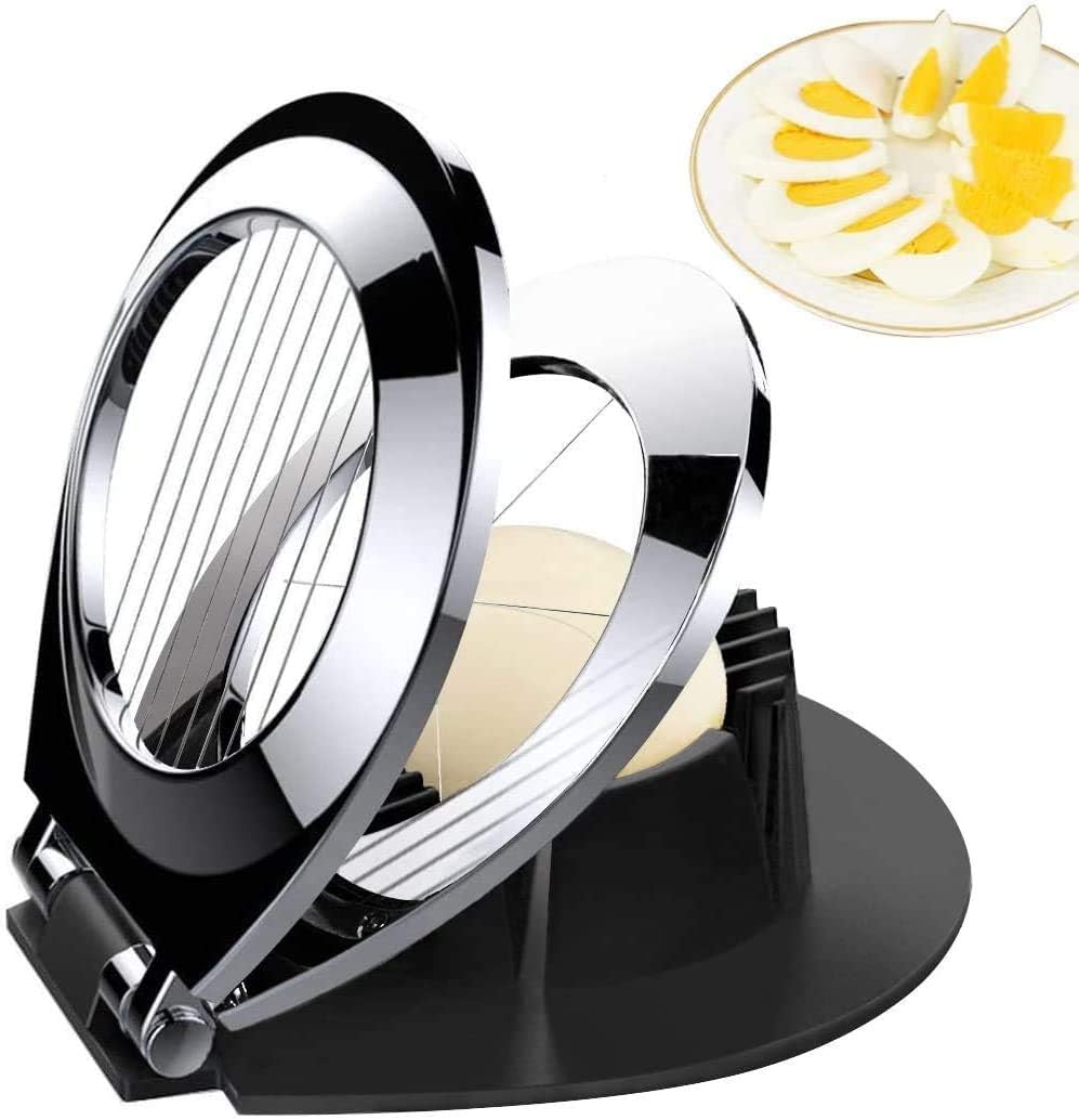 Multifunctional stainless steel kitchen gadget: egg, fruit, & vegetable slicer for quick food preparation.