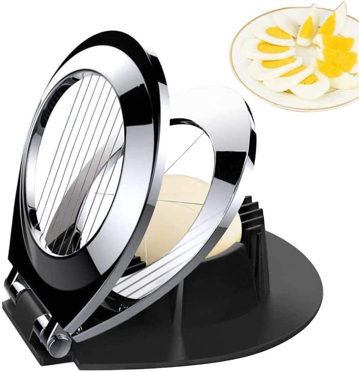 Multifunctional stainless steel kitchen gadget: egg, fruit, & vegetable slicer for quick food preparation.