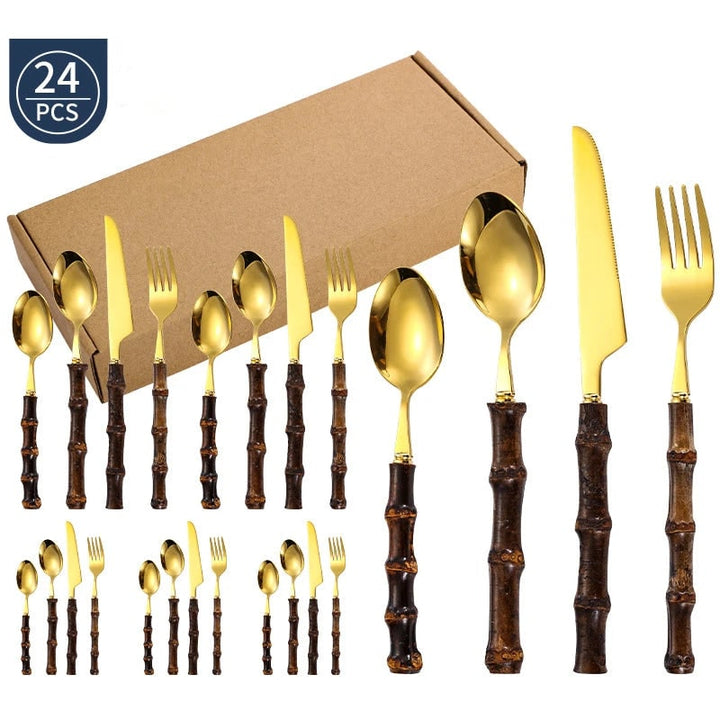Elegant 24-piece cutlery set for 6, polished stainless steel for luxurious dining & home decor.