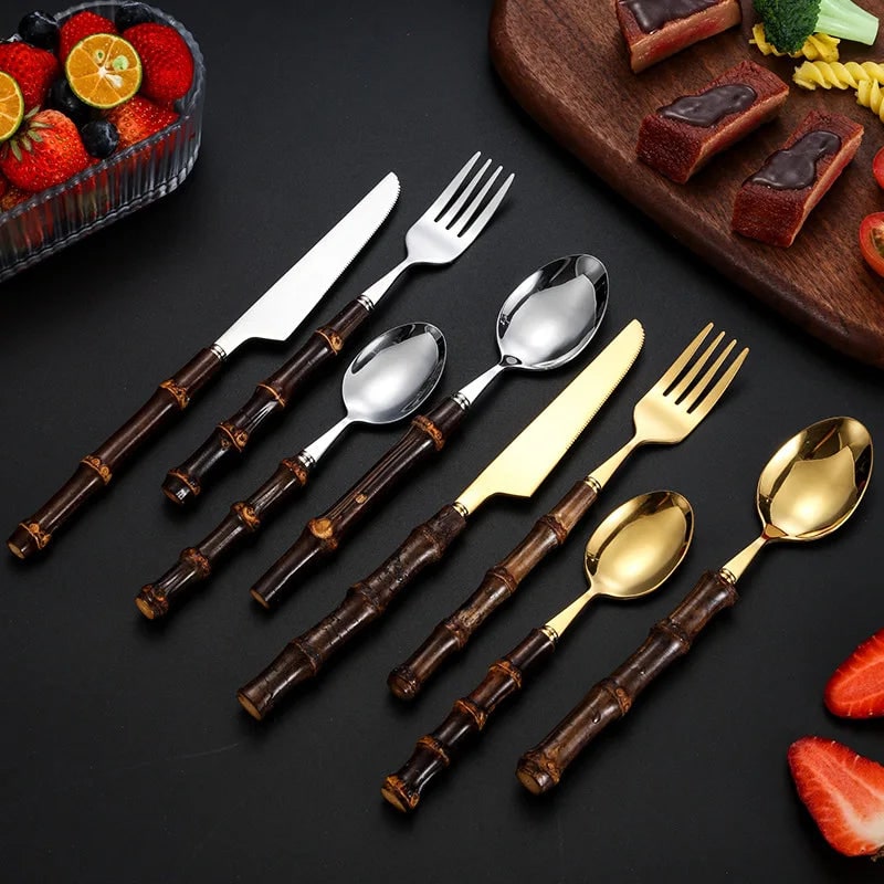 Complete flatware dining set for 6, featuring sophisticated knives, forks, and spoons for entertaining.