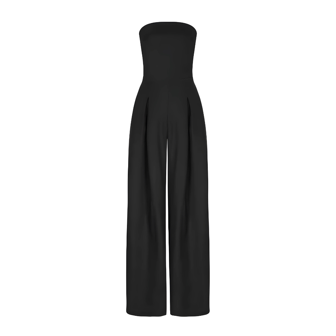 Chic women's strapless wide leg jumpsuit, designed for ultimate comfort and sophisticated party or evening style.