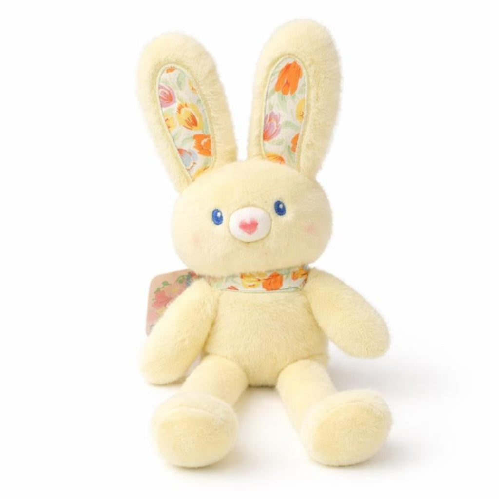 Charming floppy-eared stuffed bunny, an adorable, soft toy for kids' comfort and a lovely baby gift.