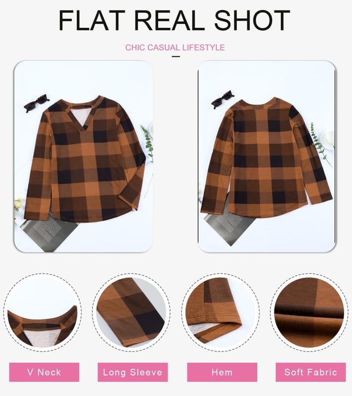 Stylish V-neck checked blouse for women, a comfortable choice for any casual occasion.