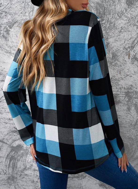 Stylish women's checked print blouse, perfect for versatile spring & summer fashion.