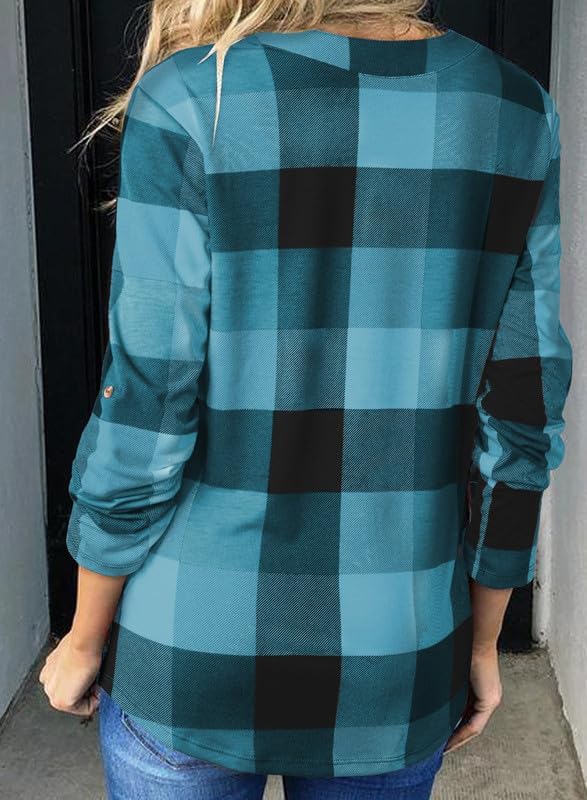 Chic checked print V-neck blouse for women, ideal for a smart casual everyday look.