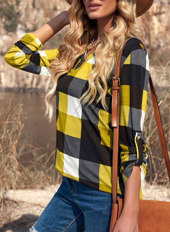 Stylish women's checked print top, an essential for versatile casual fashion.