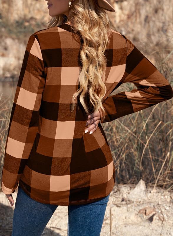Modern women's casual blouse with a chic checked print, great for daily wear.
